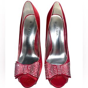 Wild Diva Red Peep Toe Heels